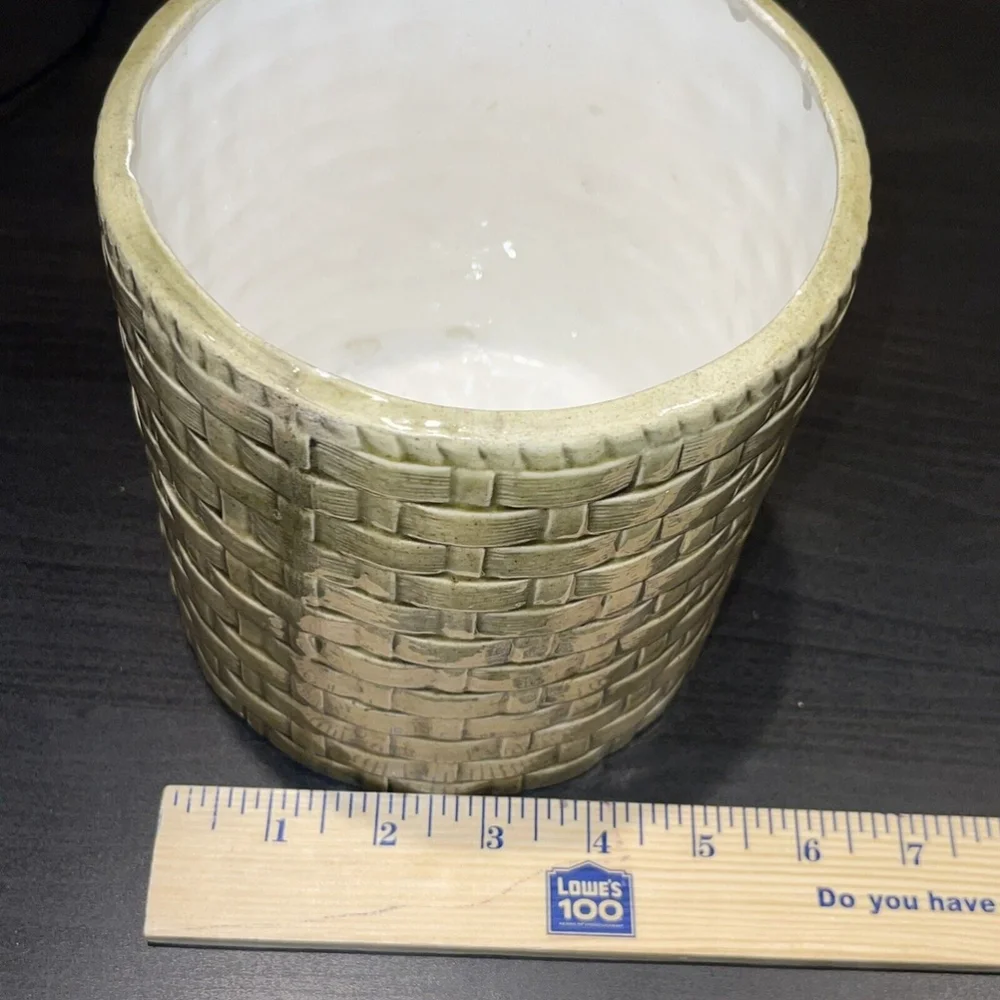 Vintage MCM‎ Green Woven Pot Planter Setof 2, 5